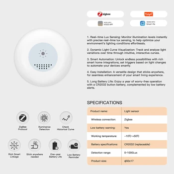 Tuya Zigbee Smart Light Sensor Illuminance Brightness Detection Home Lighting Automation Smart Home Detector APP Control 6