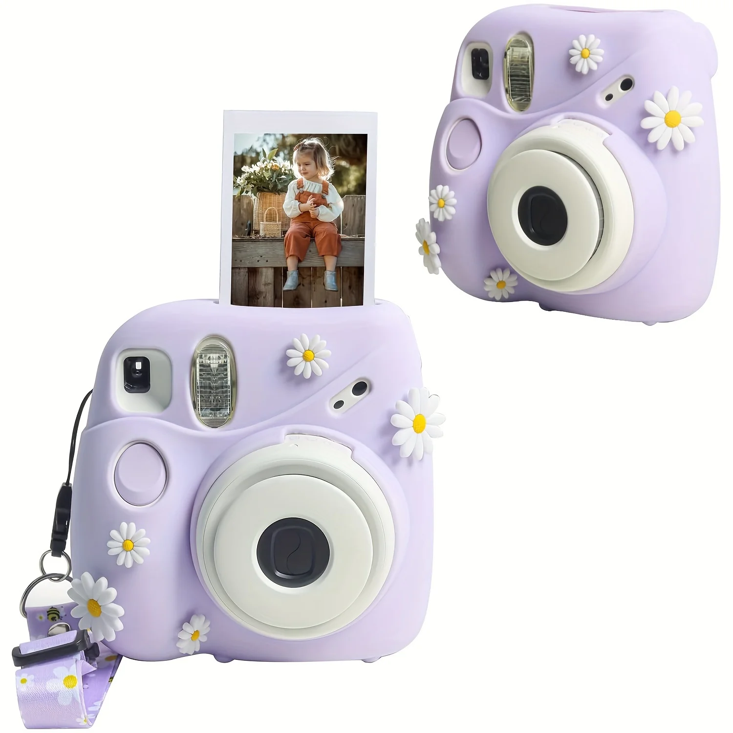 1 Set Silicone Protective Case for Fujifilm Instax Mini 7 Plus Camera (with DIY Accessories and Adjustable Shoulder Strap)