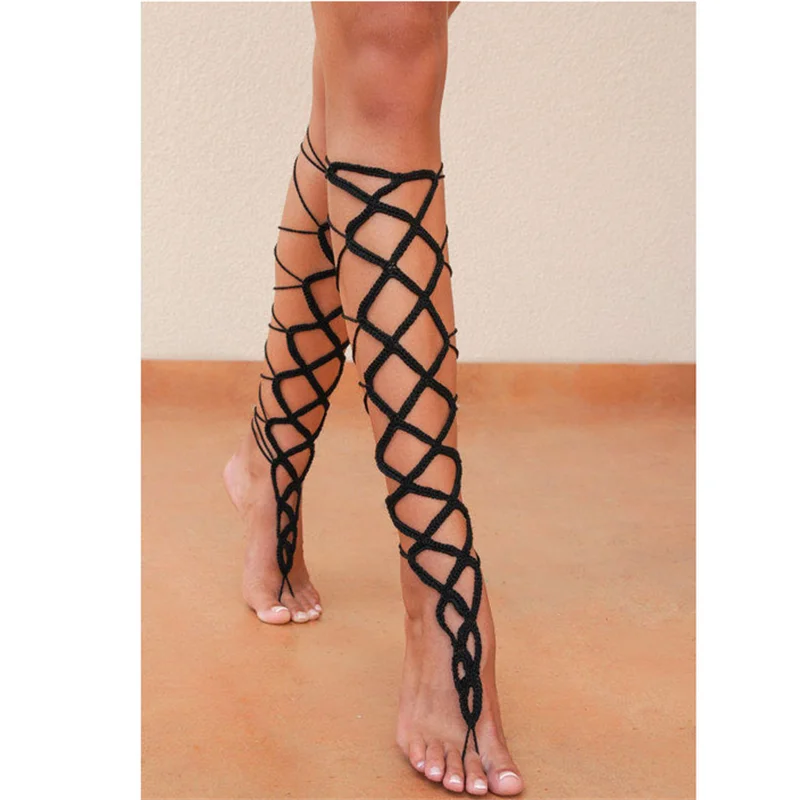 Women Bohemia Barefoot Sandals Cotton Crochet Hook Flower Foot Jewelry Shoes Ornament Dance Accessories Wedding Ankle Chain ankle chains fashion accessories