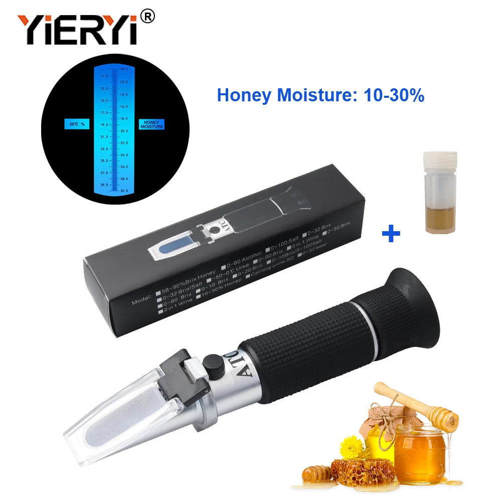 Handheld 10-30% Water Honey Refractometer ATC Honey Concentration Meter Honey Mo