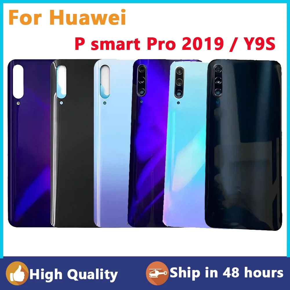 Huawei P 스마트 프로 2019 후면 유리 패널 배터리 커버, 후면 문짝 하우징 케이스, 화웨이 Y9S 배터리 커버, 카메라 렌즈 포함