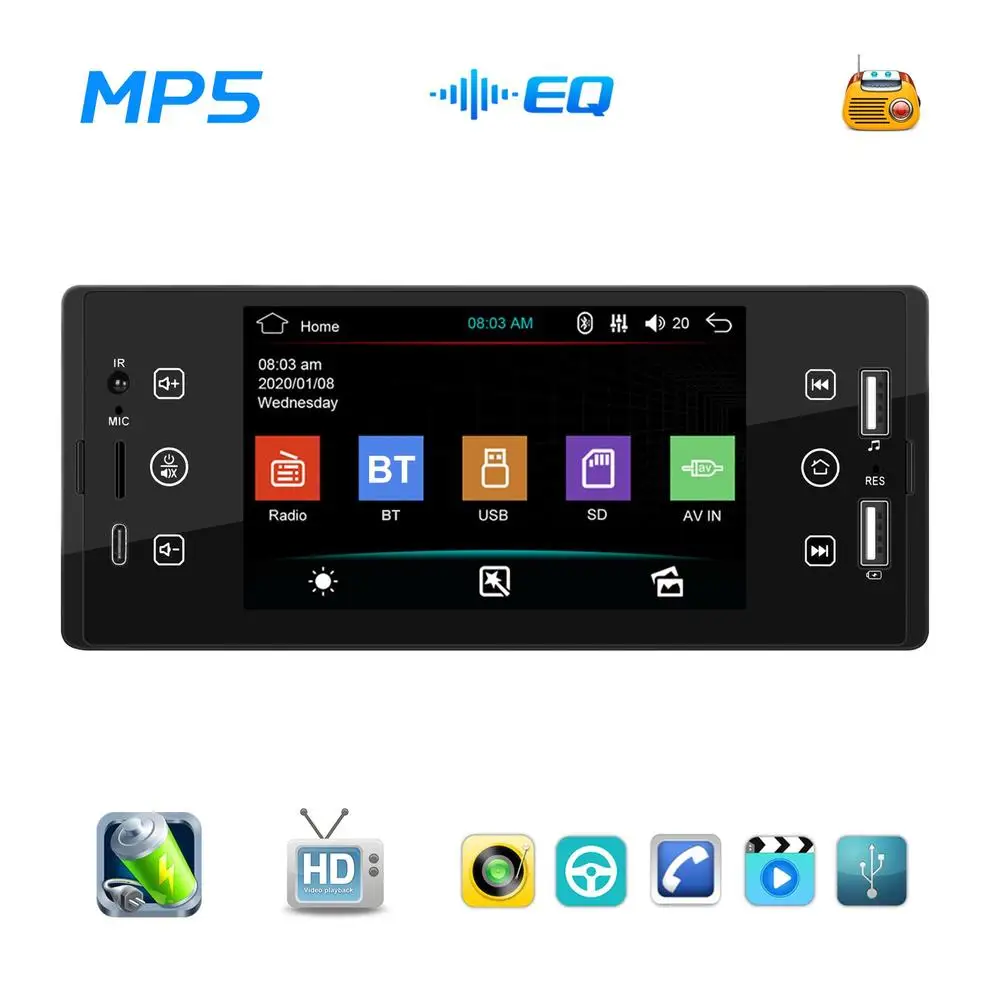 

SW150 Car Radio 1 Din MP5 Player with Remote Control 5-inch HD IPS Touch Screen Bluetooth Car Handsfree Kit FM Transimitter