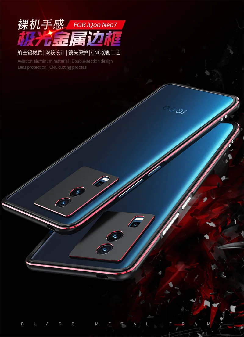 IQOO Neo 7 Neo7 V2231A Bumper Ultra Thin Aluminum Metal Bumper Cover Case for Vivo IQOO Neo 7 Neo7 with Camera Lens Protector