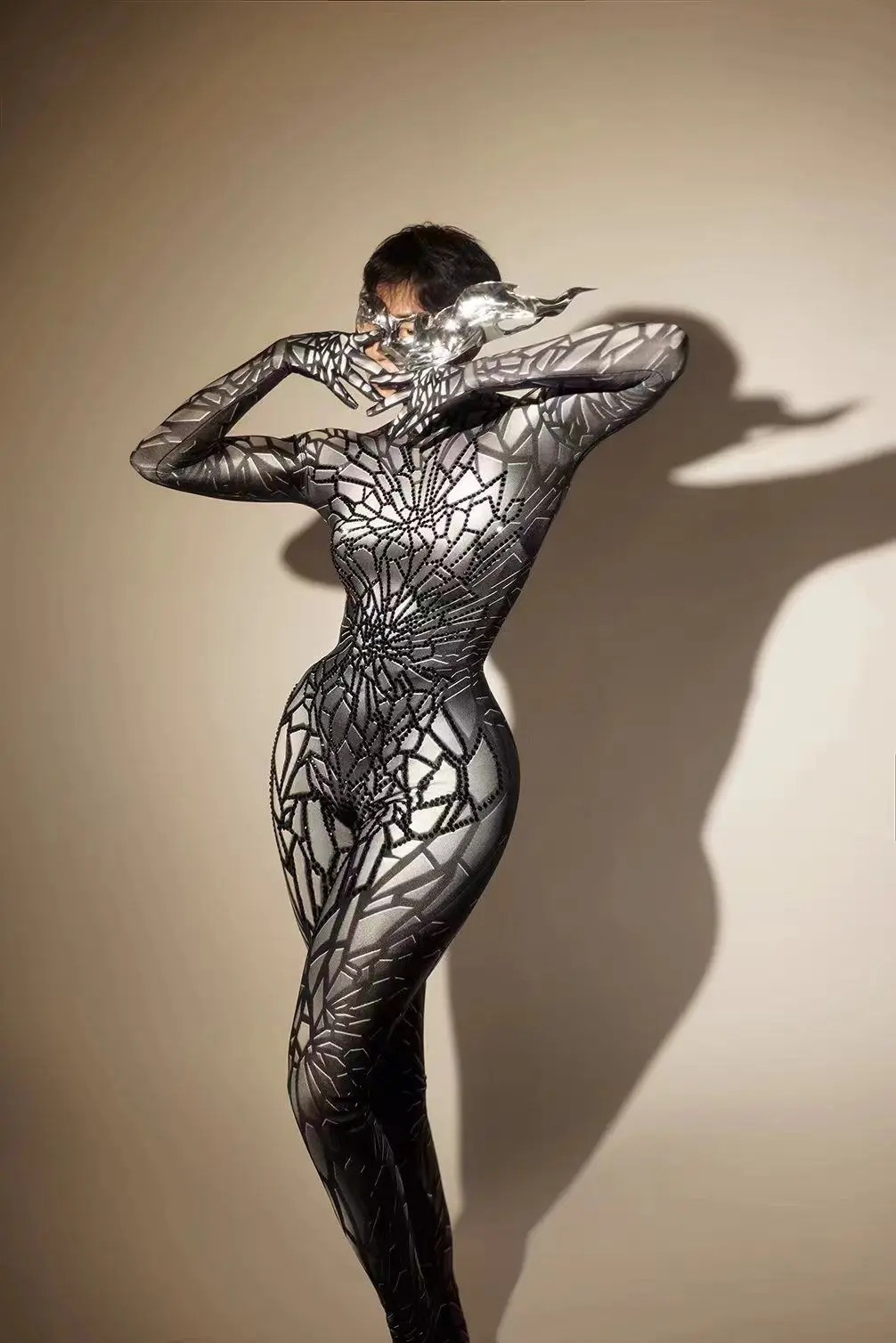 Women\'s Shining Bright Bodysuit Costume Crystal Perspective Jumpsuit Stage Dancewear Performance Singer Nightclub Rompers