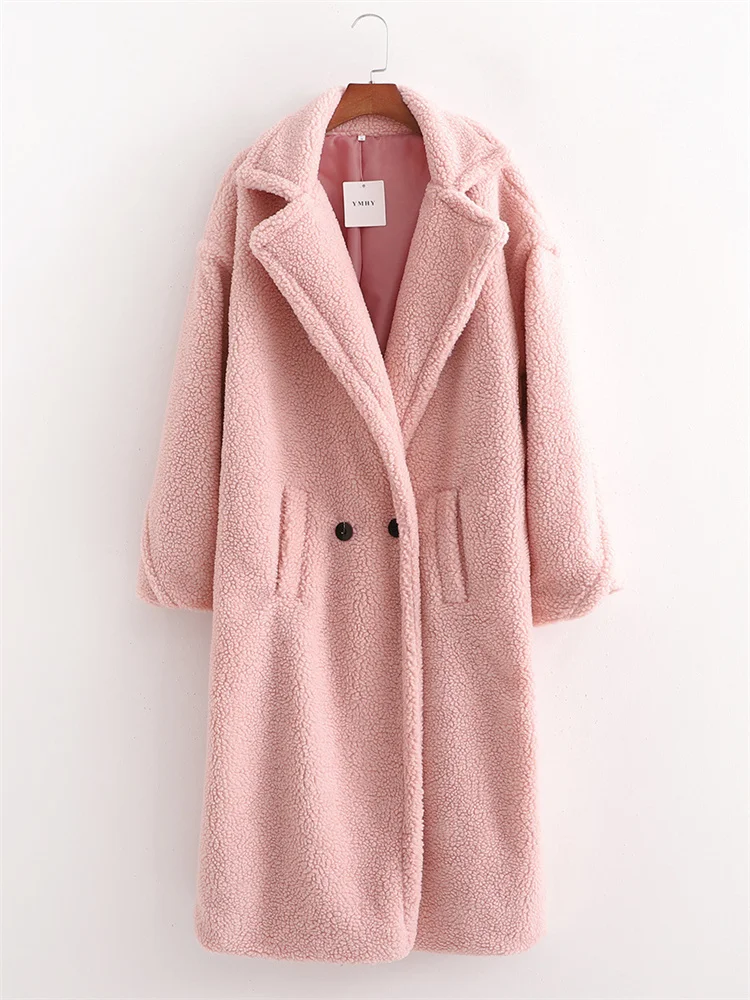2023 Winter New European and American Loose Lamb Wool Coat Teddy Wool Large  Lapel Long Plush Coat Pink Faux Fur Jackets Feminina - AliExpress