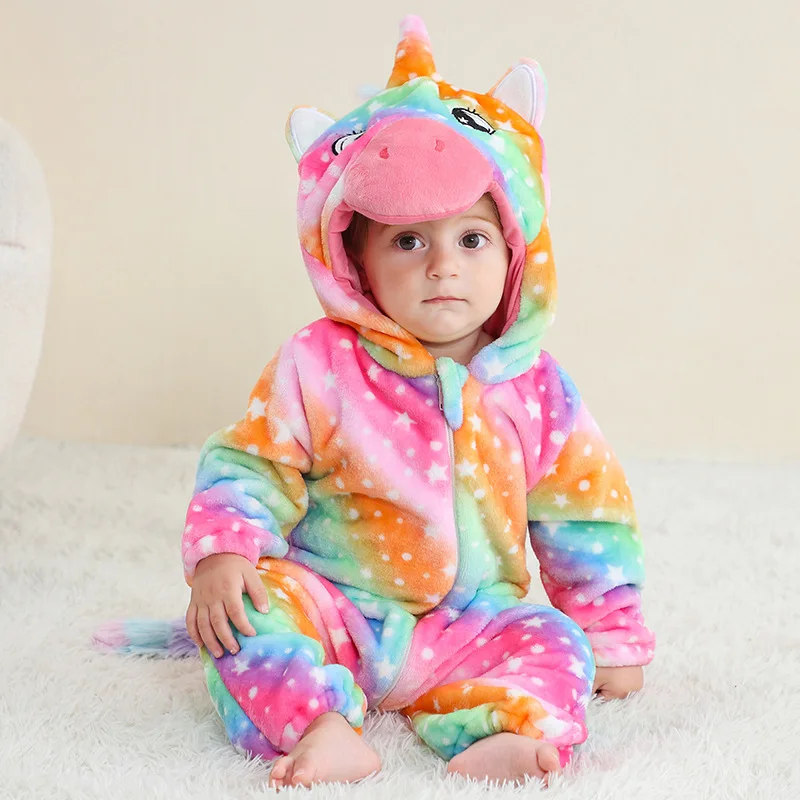 

D- Halloween Dinosaur Baby Rompers Winter Flannel Toddler Infant Clothes Hooded Overall Bodysuits Jumpsuit Costume For Kids
