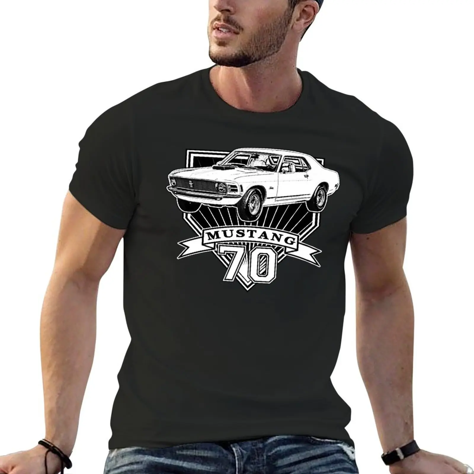 

Футболка 70 Mustang Coupe, голубые мешковатые рубашки с рисунком в архиве, летние футболки в стиле рэпера, мужская одежда