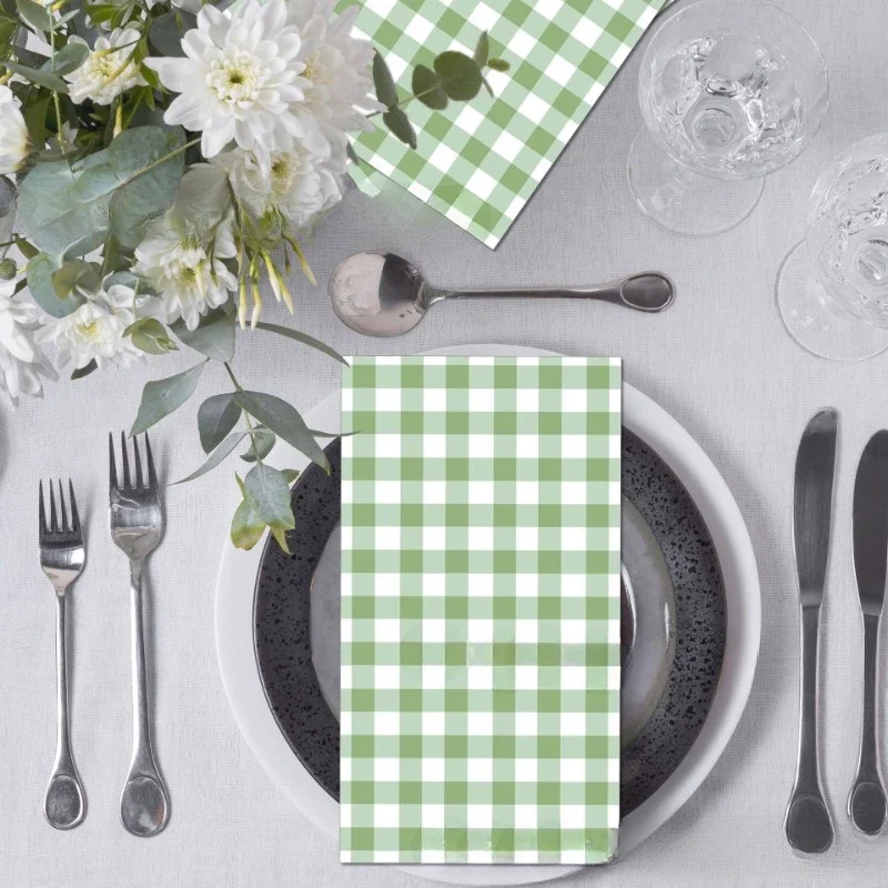 20pcs/Pac 33*40cm Green Checkered Wedding Long Tissue Paper Party Disposable Decorative Tissue Paper Colorful Placemats