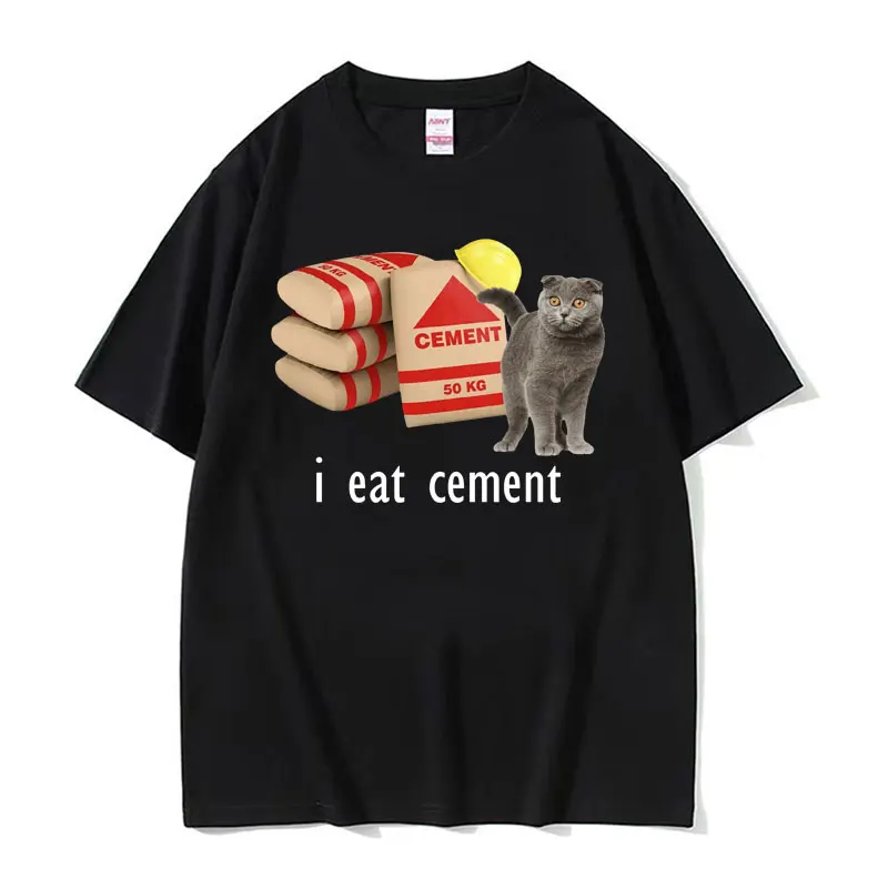 I Eat Cement Cursed Cat Funny Meme T Shirt Men Women's Fashion Humor Short Sleeve T Shirts Male High Quality Cotton T-shirt Tops