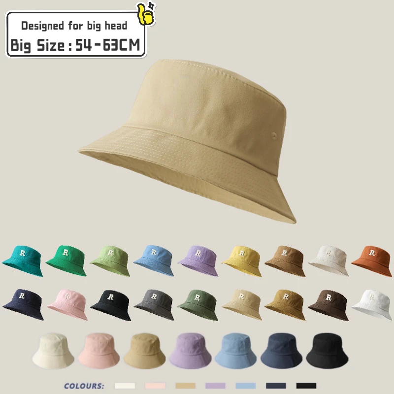 Women Large Size Sun Bucket Hat Men Big Head Sun Protection Fisherman Cap Black Beige Cotton Plus Size Panama 57-60cm 60-63cm 1