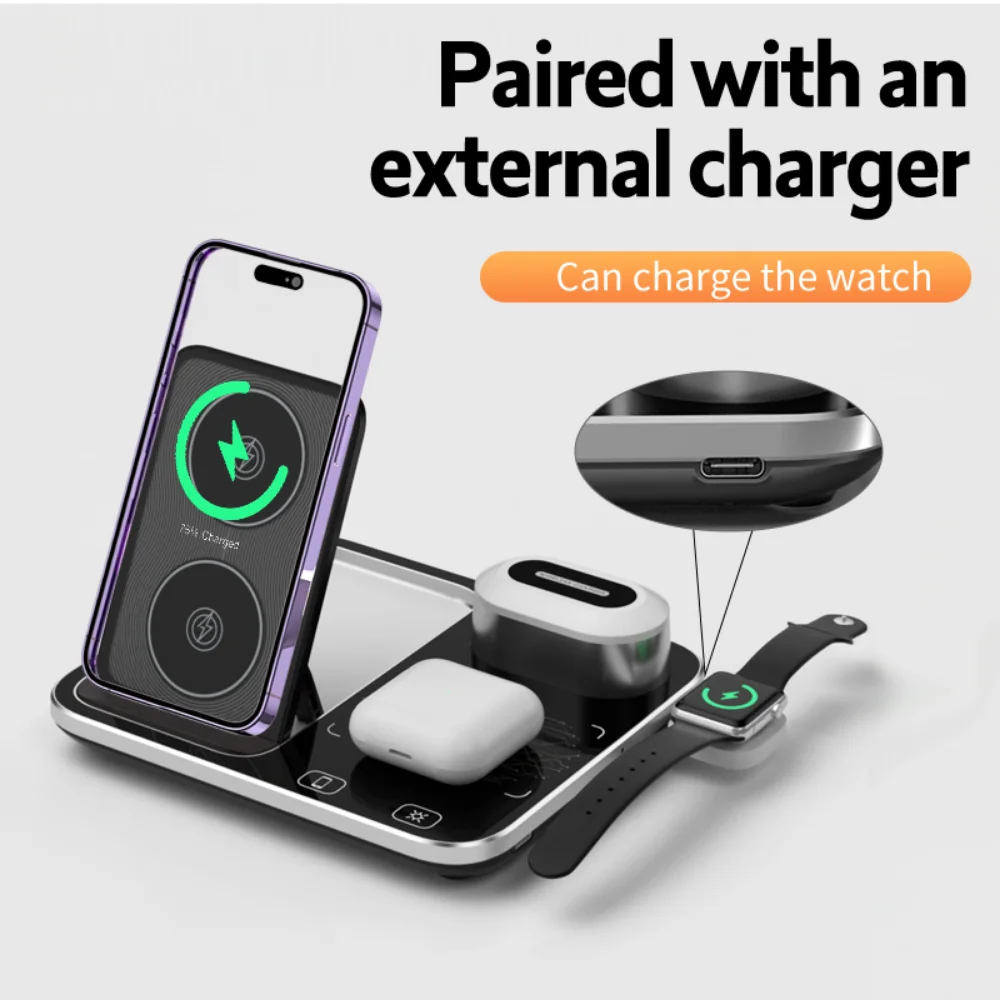 30W Fast Wireless Charging RGB Night Light Mobile Phone Holder 3 in 1 Multifunctional Wireless Charging Stand for iPhone Samsung
