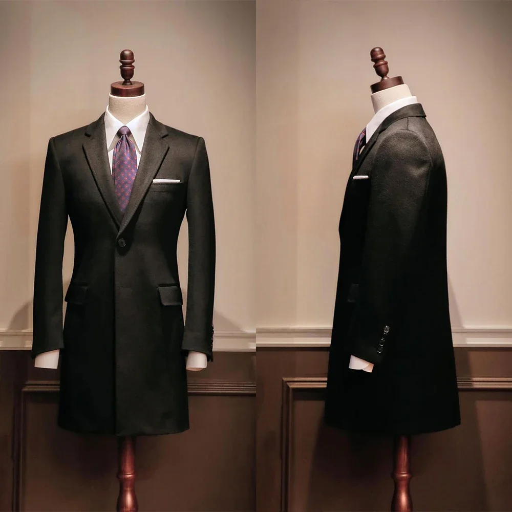 

Мужской однобортный пиджак, Черный Длинный блейзер, однобортный, теплый, для свадьбы, официальной работы, повседневная индивидуальная одежда