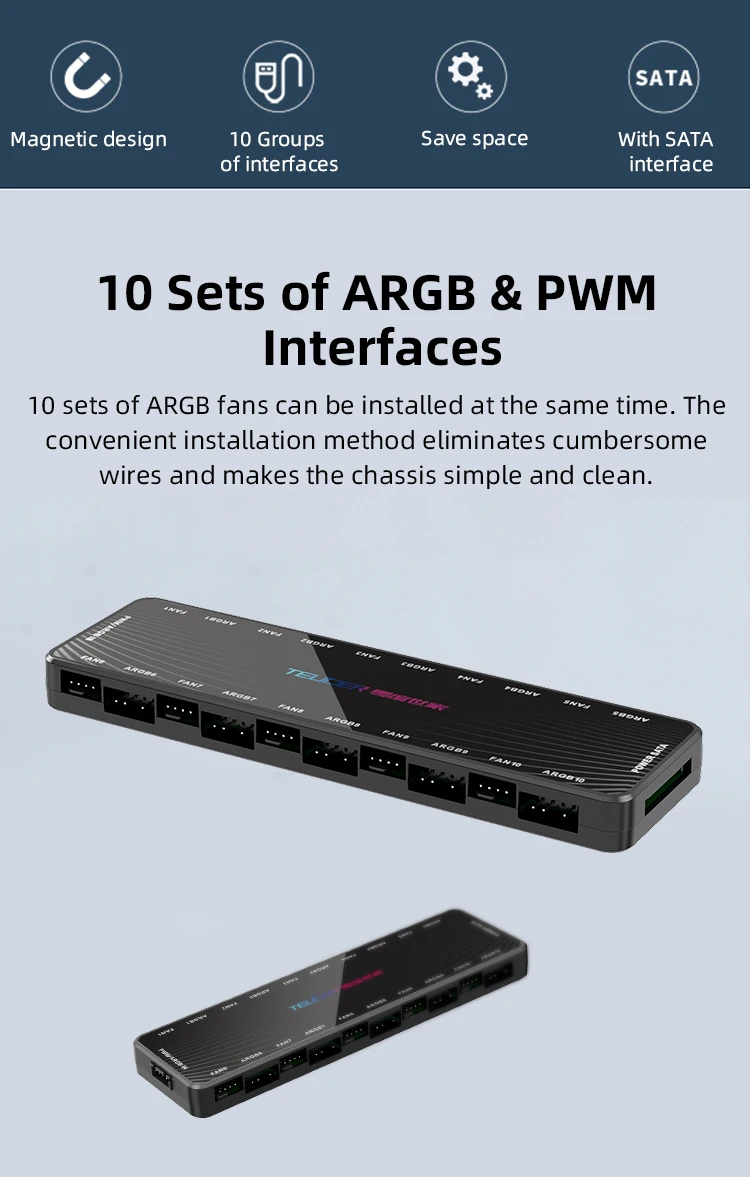 TEUCER LP-10 ARGB/PWM HUB SATA Power Interface 5 Ports 5V 3pin ARGB and 5 Ports