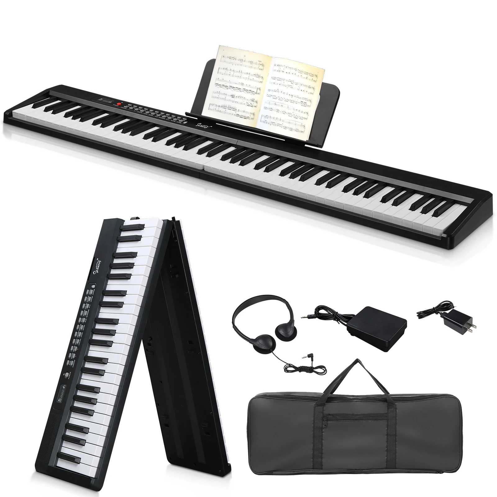 GPP-106 88 Key Folding Piano Semi-Weighted Standard Keyboards Digital Piano with MIDI Bluetooth, Handbag, Headphone