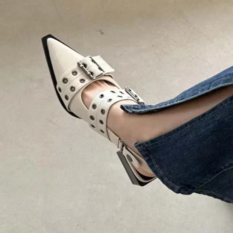 New Woman Pointed Toe Shoes Slingback Shoes Ladies Slingback Heels Pointed Toe Heels Designer Block Heel Mary Jane