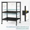Microwave oven rack, 3-layer kitchen cart with small pastry rack stored on wheels and 10 hooks, coffee bar cart 4