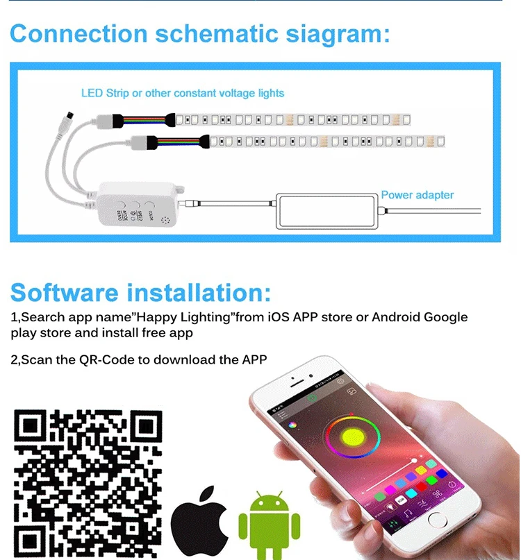 Description Picture 4 of itemMusic Bluetooth RGB Colorful LED Dimmer 1-4 Output Controller Timing Mode with 40 Keys IR Remote Control for 5050 2835 LED Strip