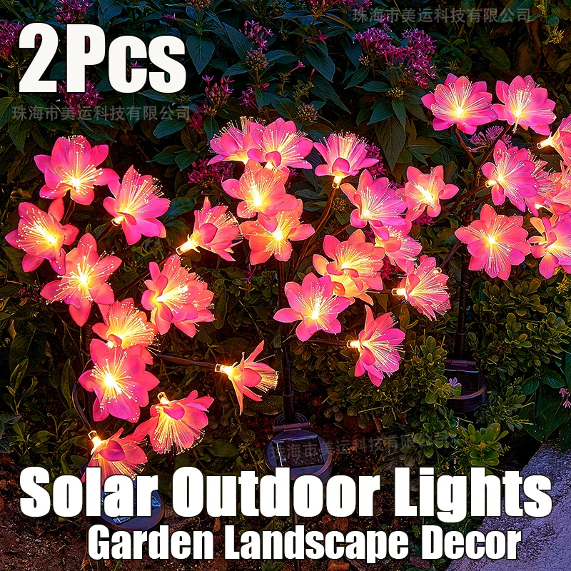 2Pcs LED Solar Energy Lights Simulation Huashan Tea Flower Outdoors Waterproof Landscape Gardens Lawn Courtyard Decoration Lamps 2pcs metal organ copper sticker energy sacred geometric pendant flower life orgonite tower pyramid material epoxy resin art