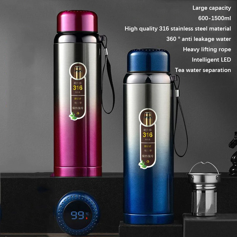 

Smart Thermos Mug Stainless Steel Tumbler Insulated Water Bottle Vacuum Flask For Office Tea Cup High Capacity 600-1500ML