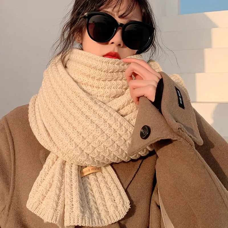 Scarf Accessories Knitting Scarf Christmas Women Winter Scarf Korean Woolen Scarf Lovers Men And Women Thicken Warm Students Solid Color Knitted Scarves