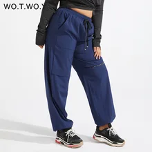 

WOTWOY Straight Loose Plus Size Pants Women Drawstring Trousers Royal Blue Pockets Sweatpants Female L-4XL Spring Autumn 2022