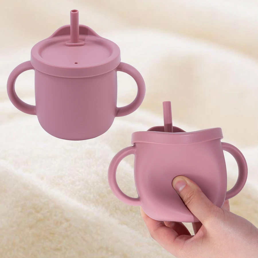 1PC 학습 마시는 컵 더블 핸들 휴대용 Leakproof 물 컵 병 베이비 푸드 상자 스낵 컵