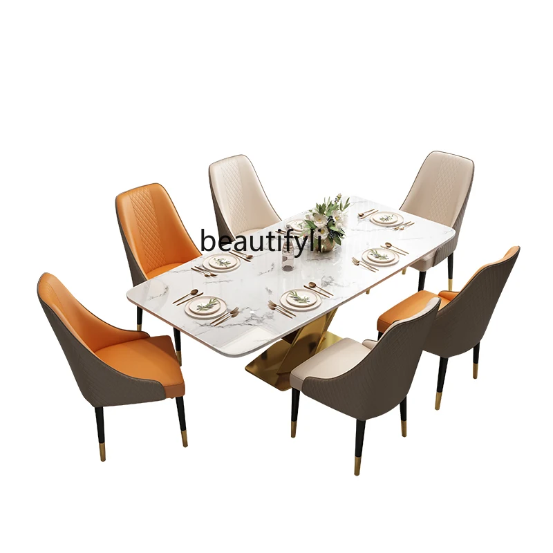 

Stone Plate Dining Table Modern Simple Small Apartment Living Room Rectangular Dining Table Marble Dining Tables and Chairs Set
