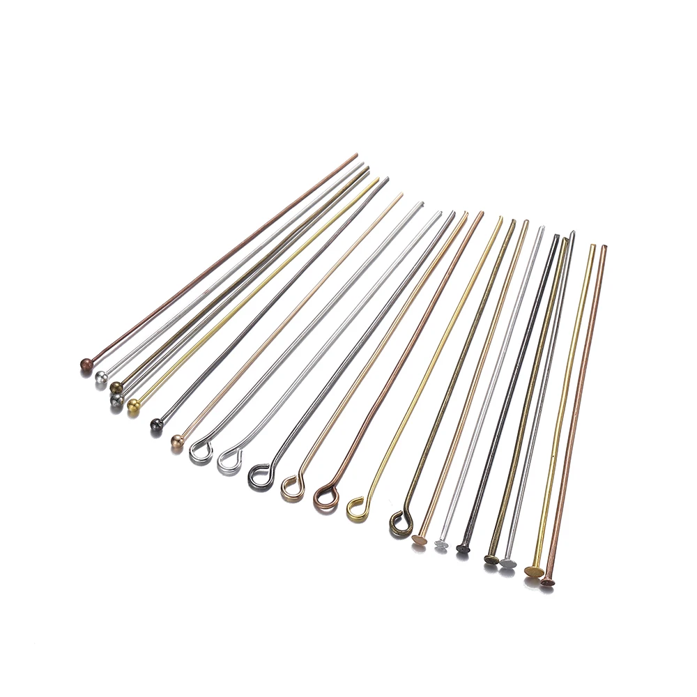 Eye Pins 16/20/25/30/35/40/45/50mm Flat Head/Ball Head/Eye Head Pins Metal Headpins DIY Jewelry Findings Making Accessories 200pcs
