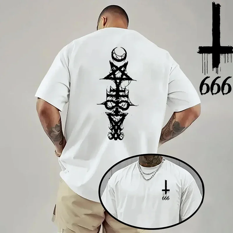 2026 Herren T-Shirt Frühling Sommer Alltagstaugliche Freizeitmode Kurzarm 8 Stile Satan Umgekehrtes Kreuz Druckmuster Oversize Tees – Detail 14