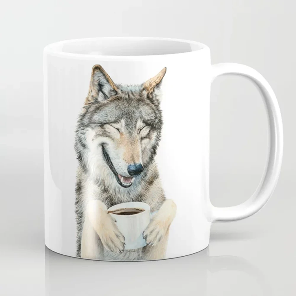 Wolf Ceramic Mug Coffee Cup | Mug Coffe Cup Wolf | Mug Drink Wolf ...