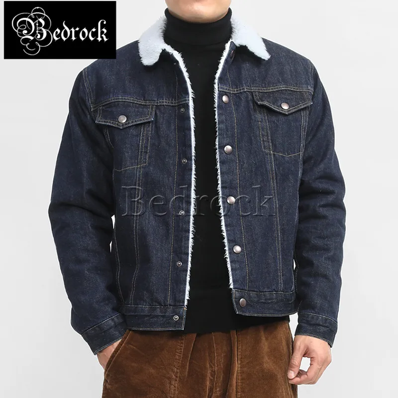 

MBBCAR general wash 14oz indigo raw denim jacket men 557 Type3 artificial warm lamb velvet thick cashmere retro cotton coat 3049