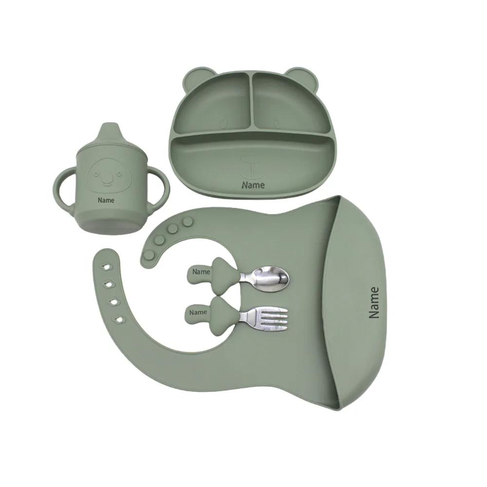 5-Piece Silicone Tableware Set with Free Name Engraving Creative Gifts Customized for Boys and Girls