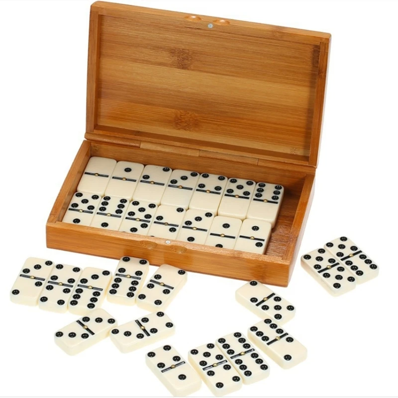 Dominoes Set Travel Game Block with Wood Box Children Educational Toy Mini Board Games for Boys Girls 28 Pcs