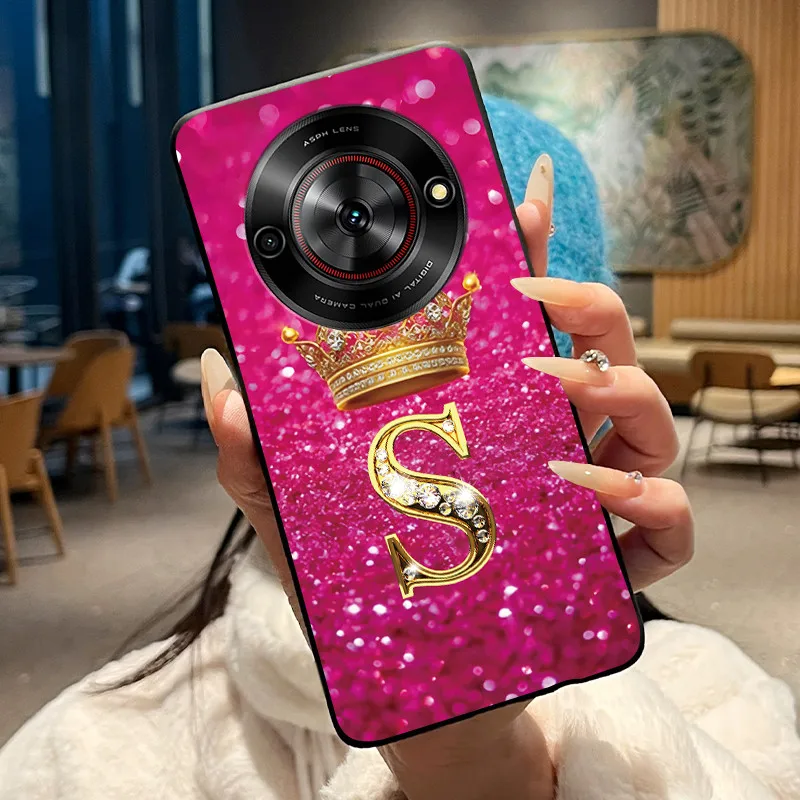 Vibrant Shockproof Soft Phone Case with Crown Letter Design