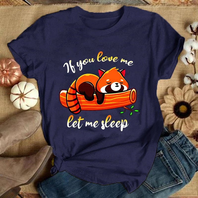 (Premium-T-Shirt) Modischer lustiger Panda „If You Live Me Let Me Sleep“, bedruckte T-Shirts für Damen, Sommer, lässige Kurzarm-T-Shirts