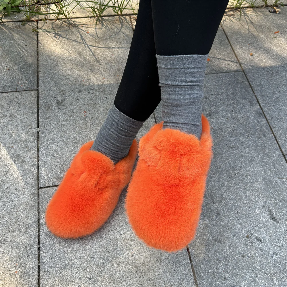 Winterfell-Muller-Hausschuhe für Damen, bequeme, flauschige Slides, warme Plüsch-Kunstfell-Schuhe für Frauen, flauschige Hausschuhe – Detail 8