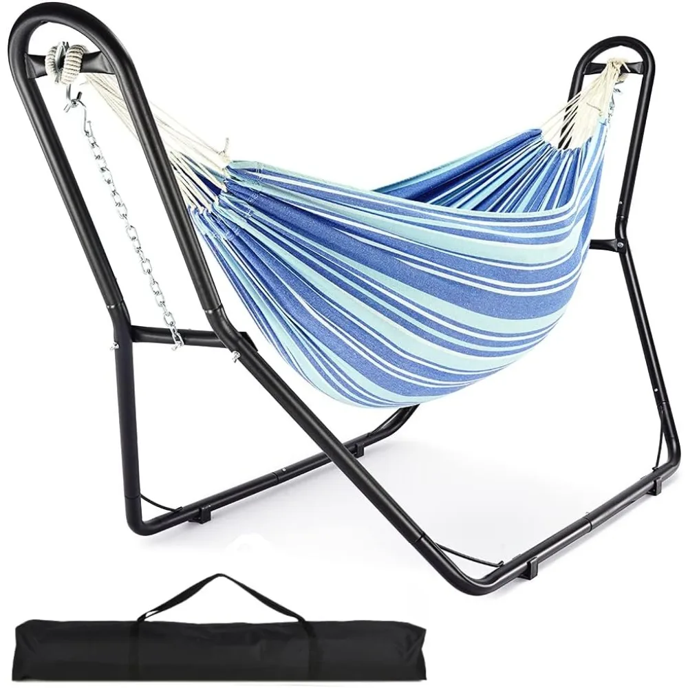 Hammock Stand and Hammock, 2 Person Steel Hammock Frame and Hammock, 550LBS Capacity, Backyard Camping Use