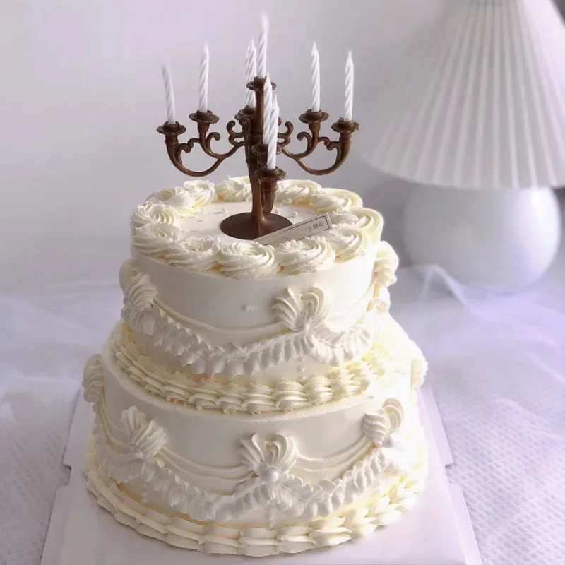 Retro Double Layer Simulation Cake Model Fake Cake 6/8 Inch Plastic Foam Dessert Display Birthday Props Wedding Party Decor food model