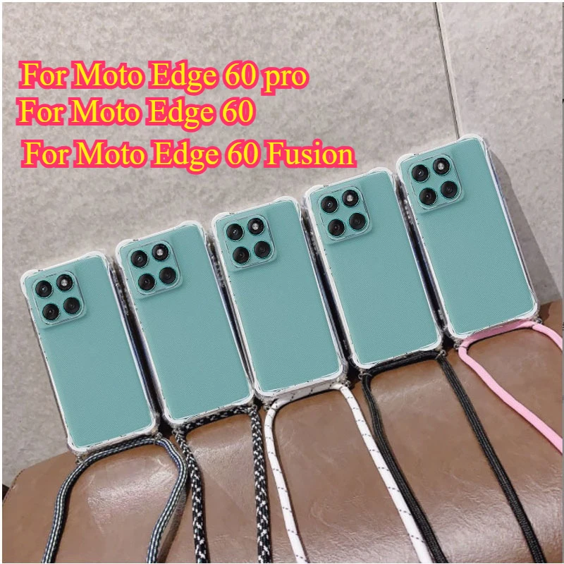 Crossbody Necklace Transparent Case with Shockproof Silicone Cover
