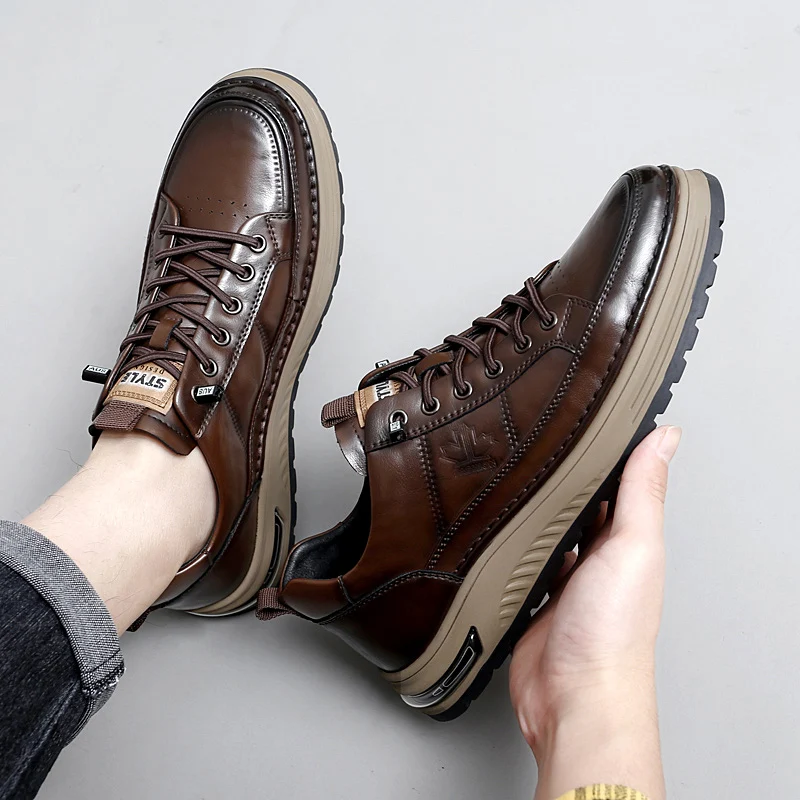 Men Fashion Male Comfortable Driving Shoe Genuine Leather Mens Slip on Casual Shoes Men Outdoor Footwear Men Stylish Skate Shoes 4