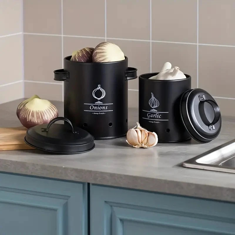 3 Pcs Retro Metal Potato Garlic Onion Storage Containers With 360° Ventilation System