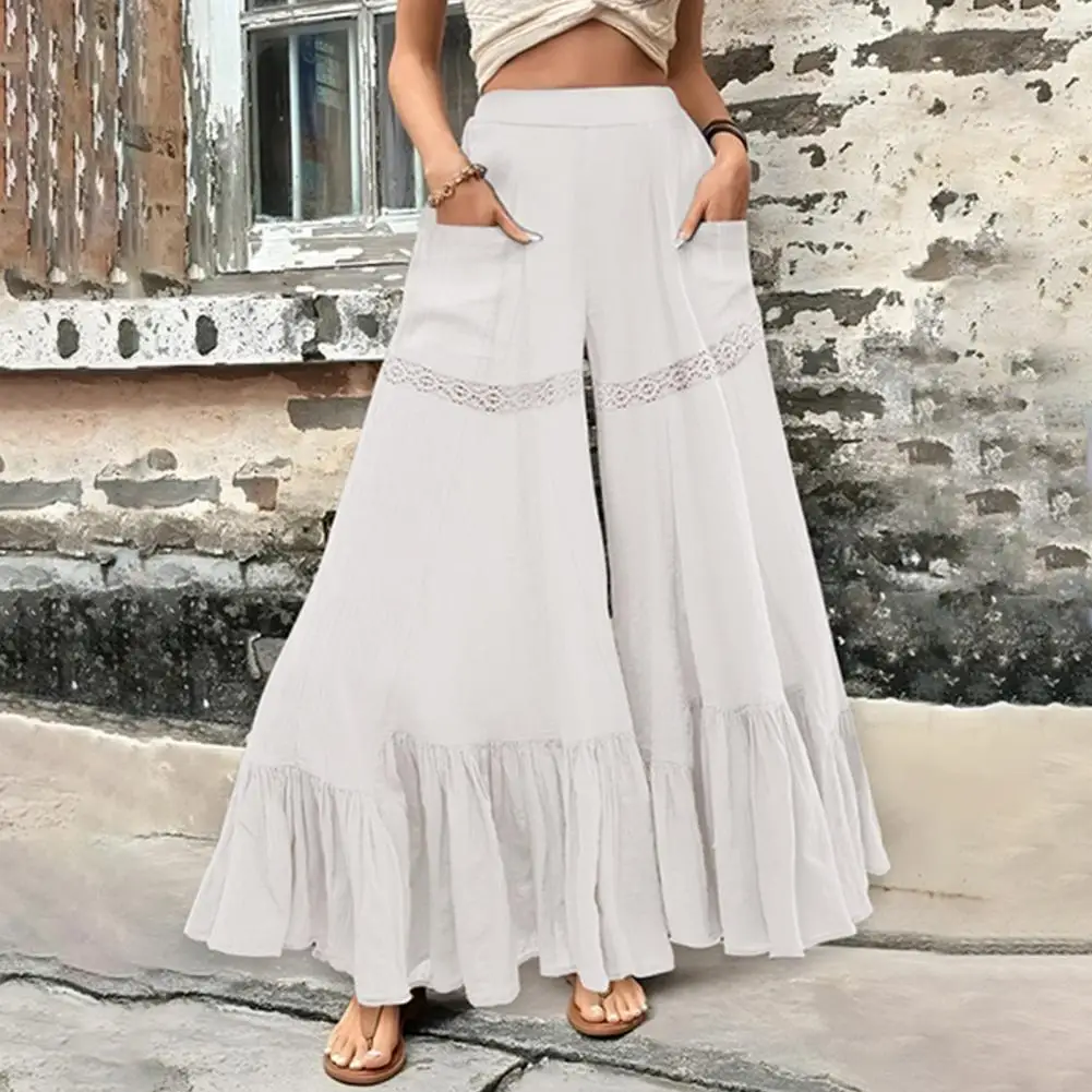 

Women Straight-leg Pants Elegant Women's Flared Pants With High Waist Wide Leg Design Ruffle Cuffs Stylish Trousers With For A