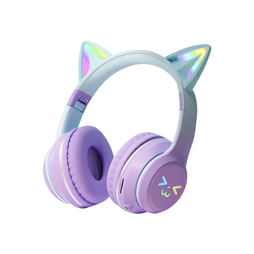 Gradient wireless Headphones RGB cute cat ear Bluetooth Earphones with microphone Stereo Music Game Earphone Girls Kids Gifts 4