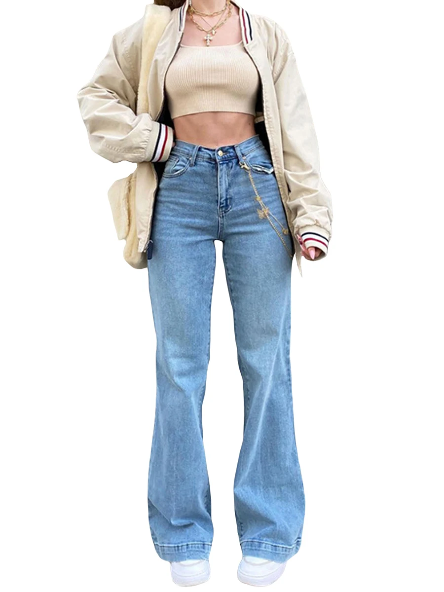 

Women Wide Leg Denim Pants High Waist Straight Oversized Plus Size Baggy Flared Jeans Trousers Y2K Fahion Streetwear