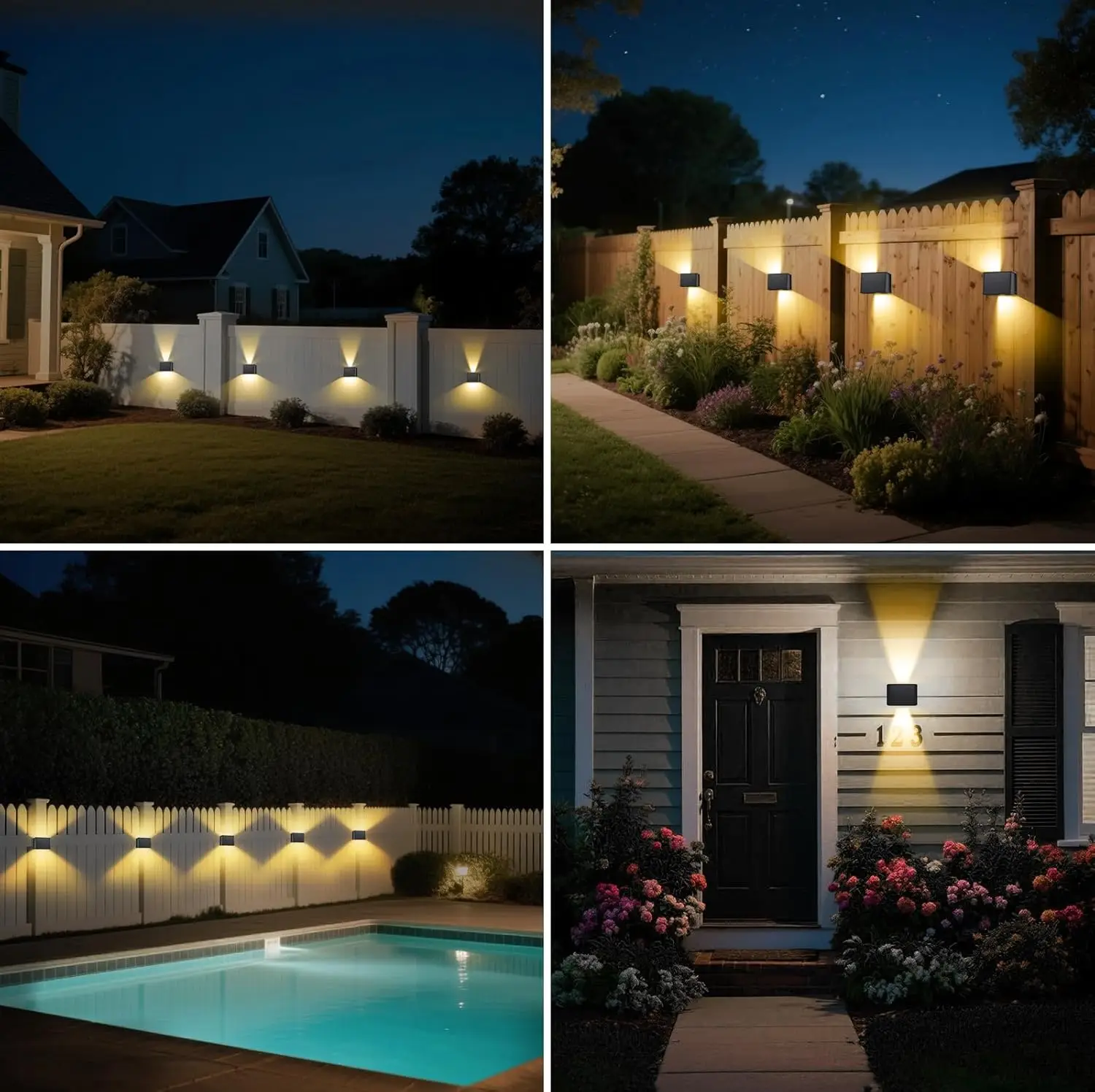 2/4pcs 태양 울타리 빛 3000K 야외 벽 정원 테라스 난간 단계 계단 빛 IP65 풍경 발코니 태양 거리 조명