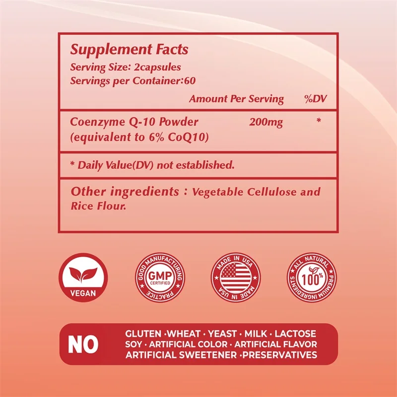 CoQ10 200mg-Energy Production, Heart Health, Blood Pressure Levels and Immune Support, Antioxidant