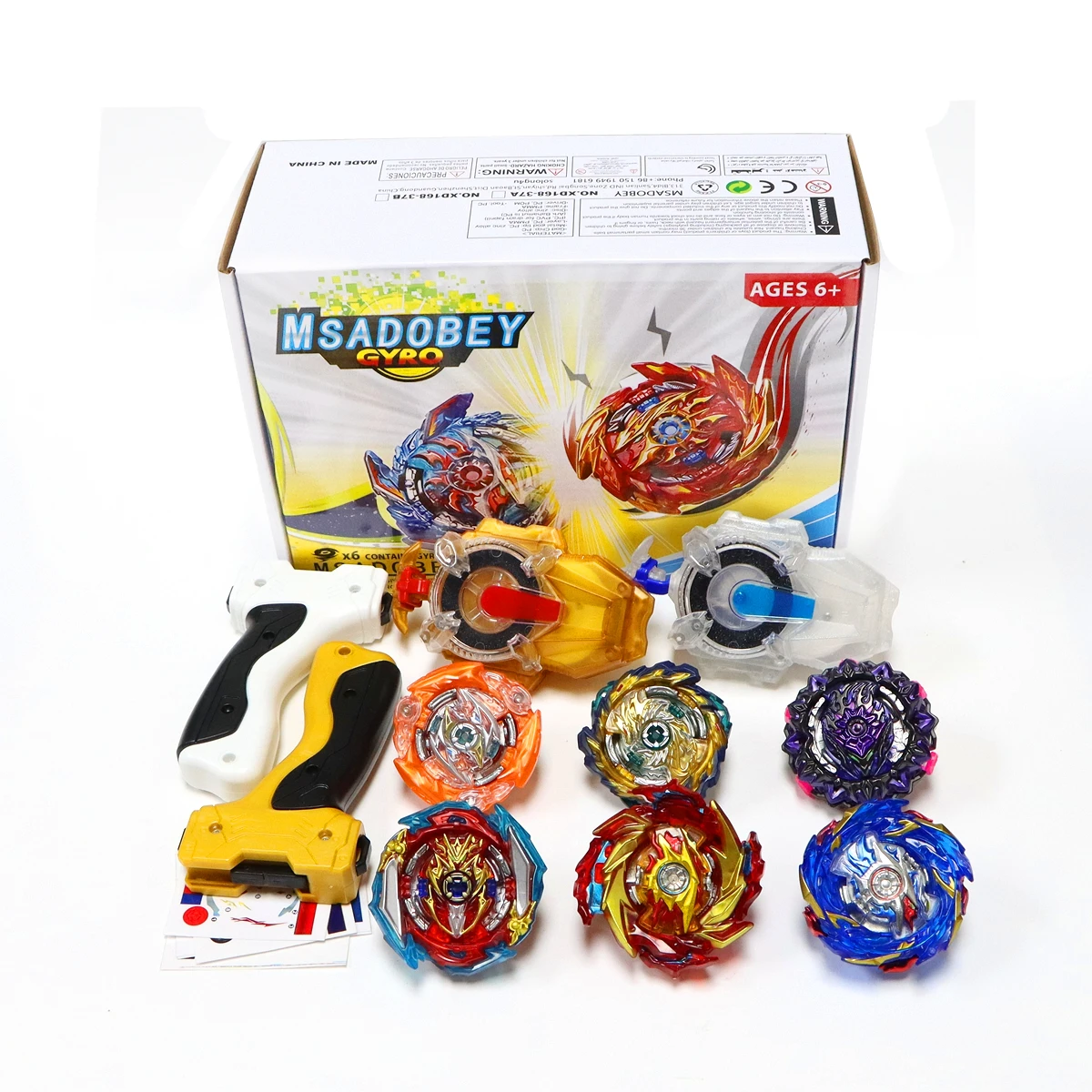Superking 6 PCS Bey Storage Box Set with Sparking Launchers and Grips Spinning Tops Gift for Children