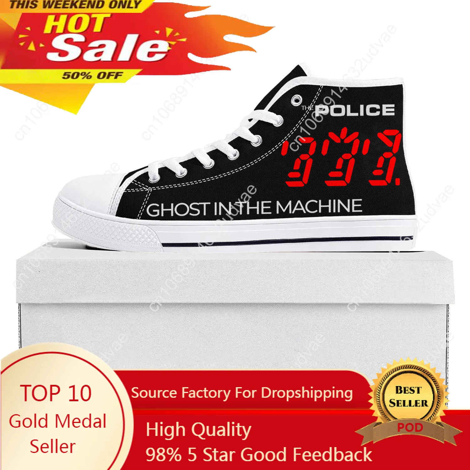 The Police Band Pop High Top High Quality Sneakers Mens Womens Teenager Canvas Sneaker Casual Couple Shoes Custom Shoe White