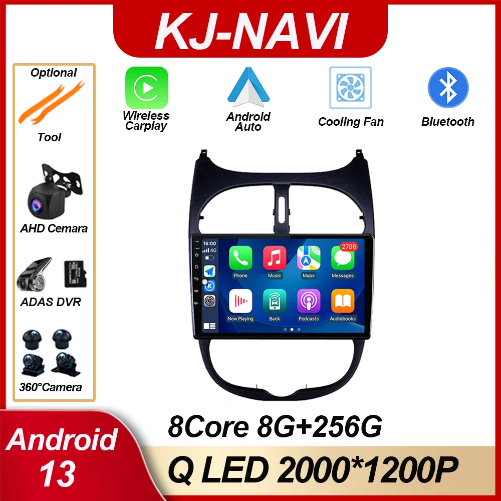 

Android 13 для Peugeot 206 206CC 206SW 2001- 2008 9 дюймов 8 ядер WIFI Bluetooth GPS Стерео навигация вентилятор Система радио мультимедиа