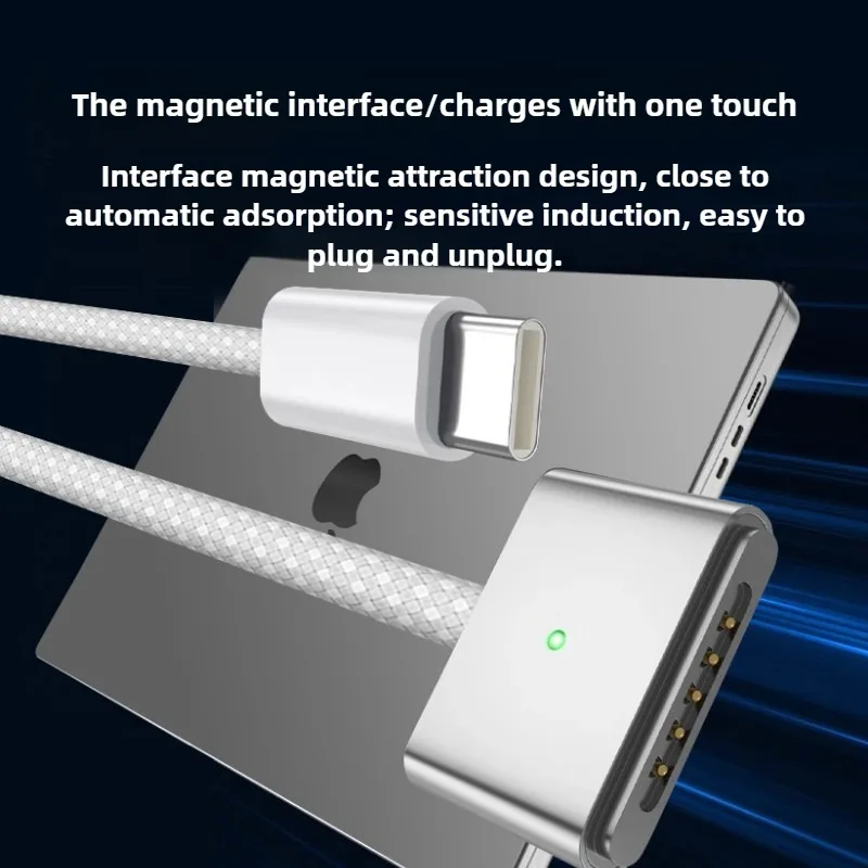 140W PD Cable For Magsafe 3 Magnetic Cable For Macbook Pro Air 13 14 16 M1 M2 LED Indicators Fast Charger Cord Adapter
